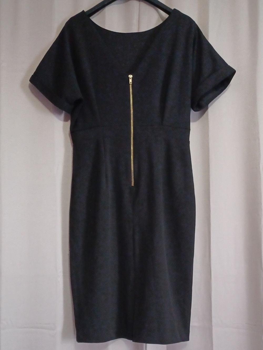 Alexia Admor Black Jacqueline Dolman Sheath Midi Dress V-Back Gold Zipper Size L - Picture 8 of 15